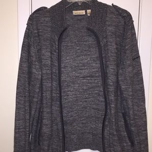 DKNY men's gray cardigan. Size S. Logo on sleeve.